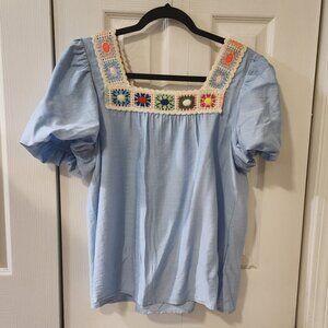 Adorable Crochet Neck Blouse-Worn Once!